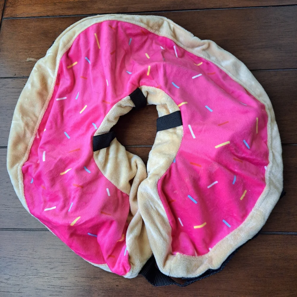 Soft Pink Donut Inflatable Dog Cone E Collar Post Surgery Recovery Size L